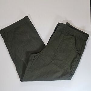 Nicole Miller Linen Blend Chino Pants Womens 12‎ Olive Green High Rise Wide Leg